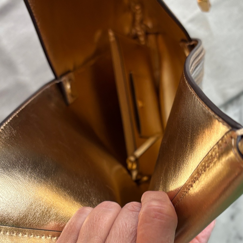 Large Gold Silver Metallic Patchwork Pleated Shou… - image 6